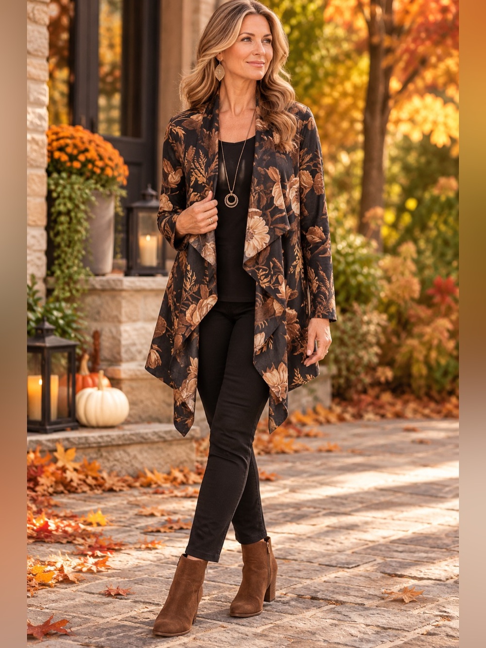 Soft Surroundings NWT Floral Faux Suede Drape Jacket L Boho Chic